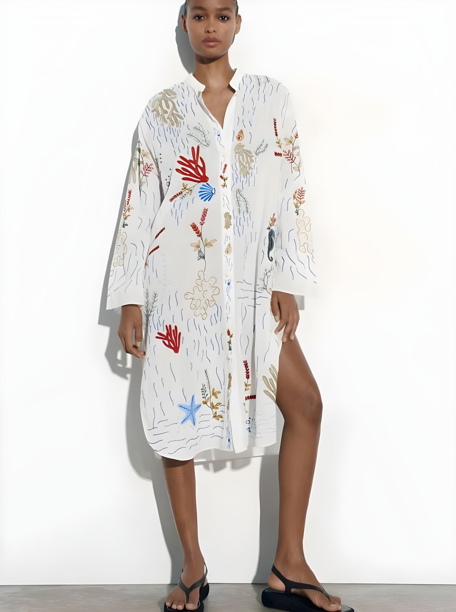 Bohemian Embroidery Midi Shirt Dress