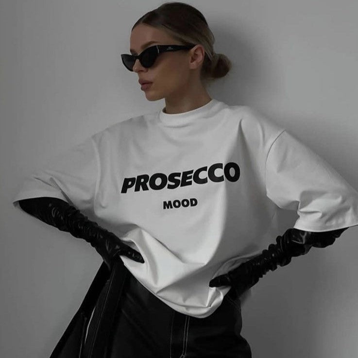 Camicia oversize in cotone stampato con lettere streetwear