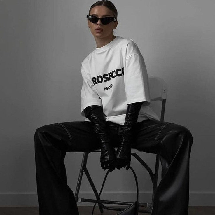 Camicia oversize in cotone stampato con lettere streetwear