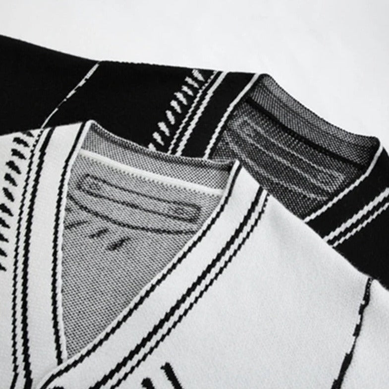 Cardigan con scollo a V a maniche lunghe stampato con grafica streetwear ampia Y2K