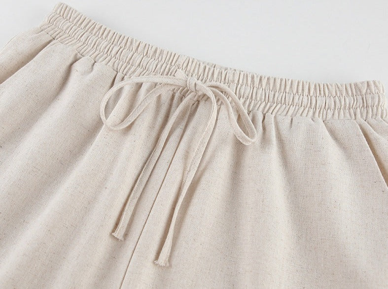 Casual Two Piece Linen Pants & Crop Top Set