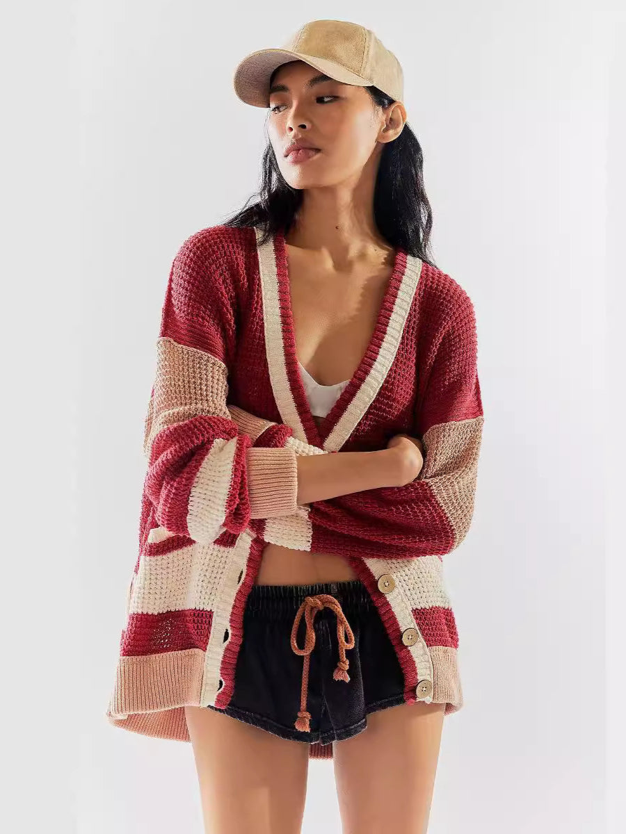 Women's Striped Oversized Knit Cardigan