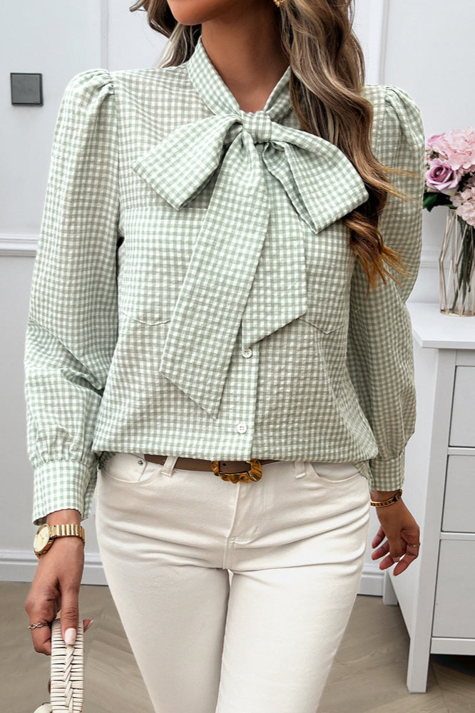 Gingham Blouse met Strikkraag