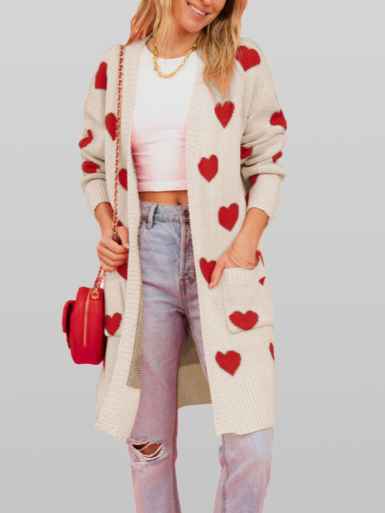 Women's Heart Pattern Long Cardigan