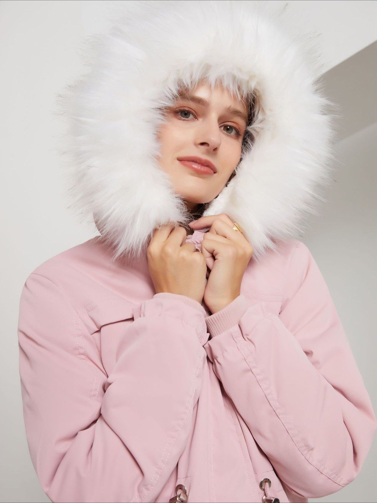 Luxurious White Faux Fur Hooded Jacket