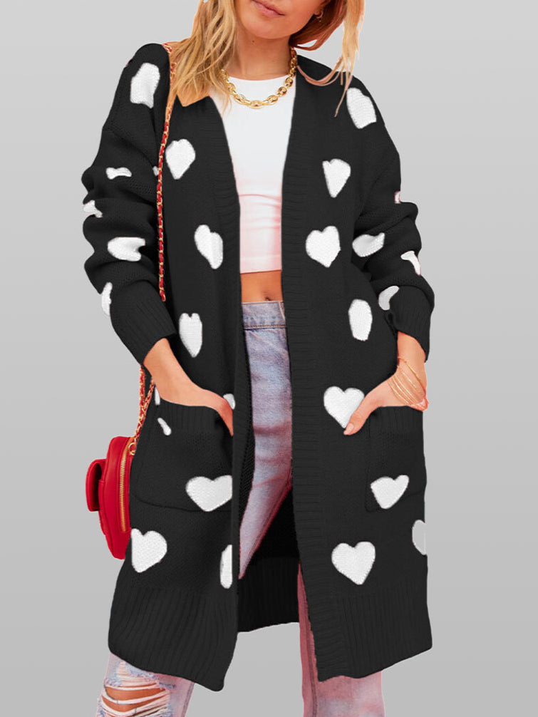 Women's Heart Pattern Long Cardigan