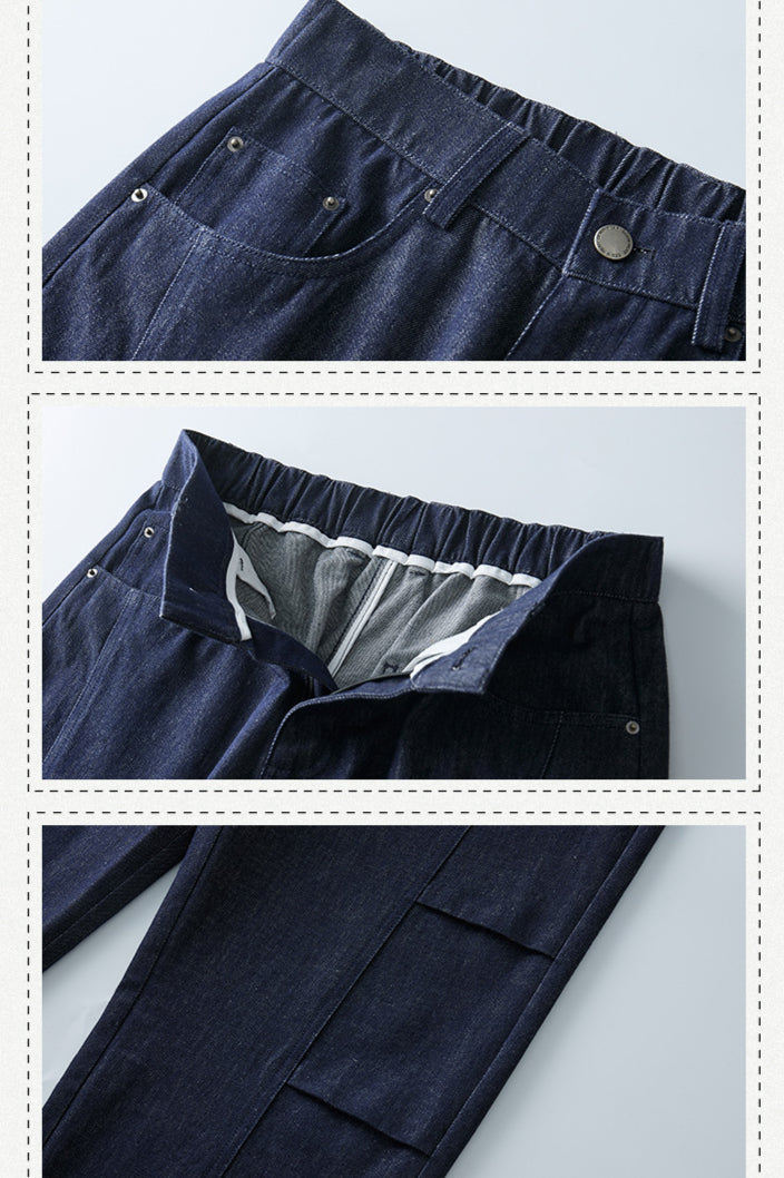 Denim cargobroek met wijde pijpen