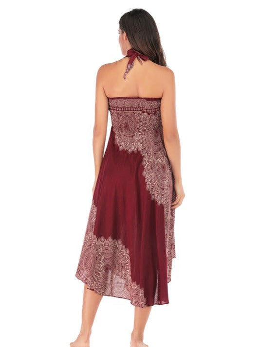Rotes lässiges Kleid mit Rock im Bohemian-Stil
