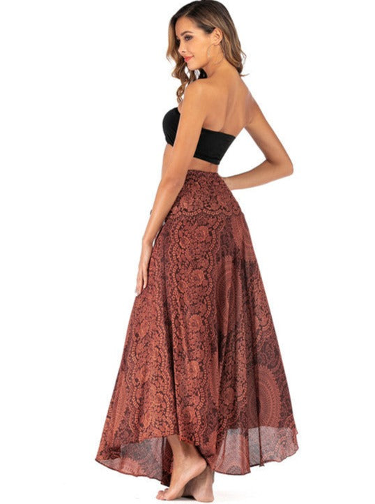 Brown Casual Bohemian Print Skirt Dress