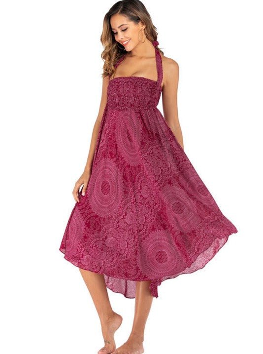 Pink Casual Bohemian Print Skirt Dress