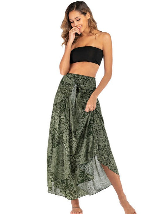 Grünes lässiges Kleid mit Rock im Bohemian-Stil