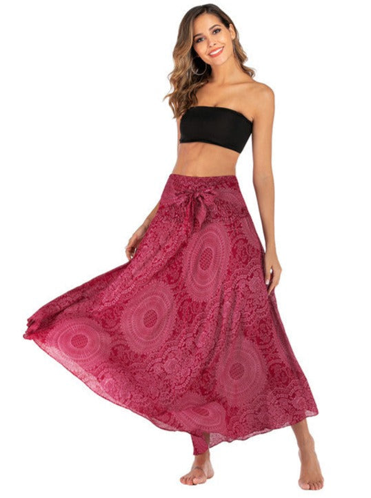 Pink Casual Bohemian Print Skirt Dress