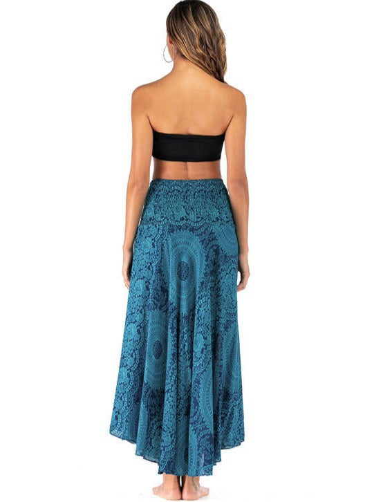 Blue Casual Bohemian Print Skirt Dress