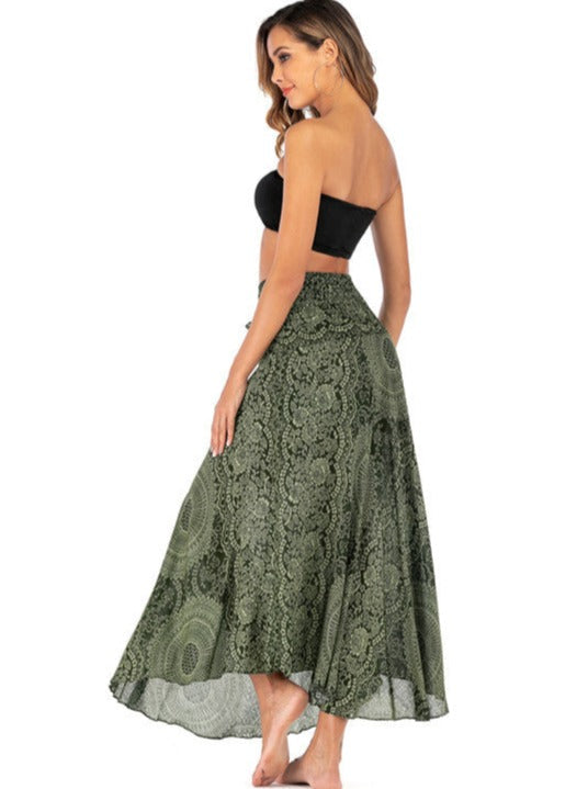 Green Casual Bohemian Print Skirt Dress