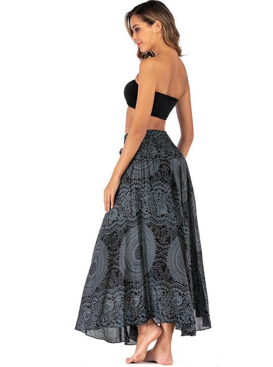 Black Casual Bohemian Print Skirt Dress