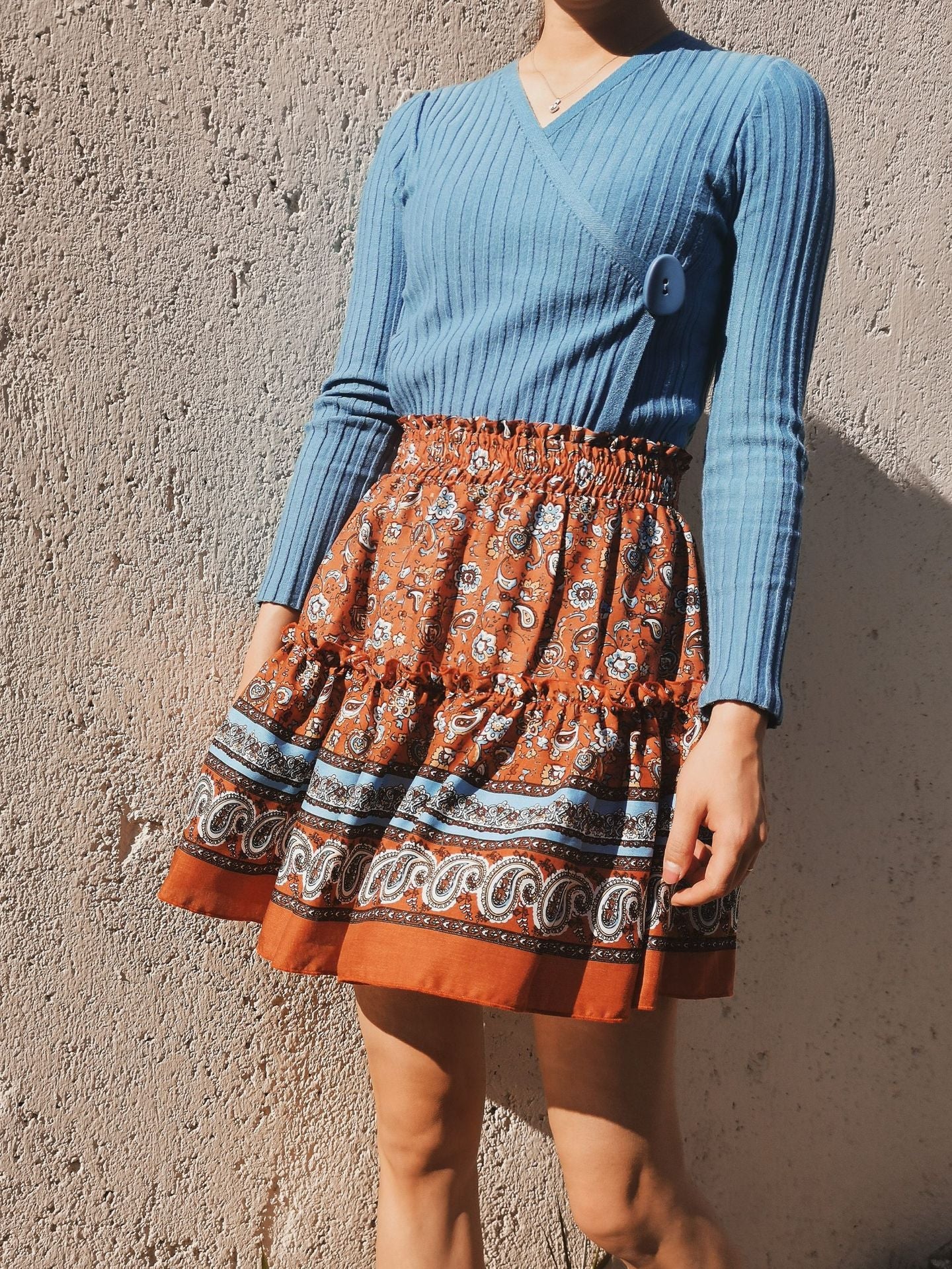 Brown Bohemian Ethnic Style Ruffle Skirt