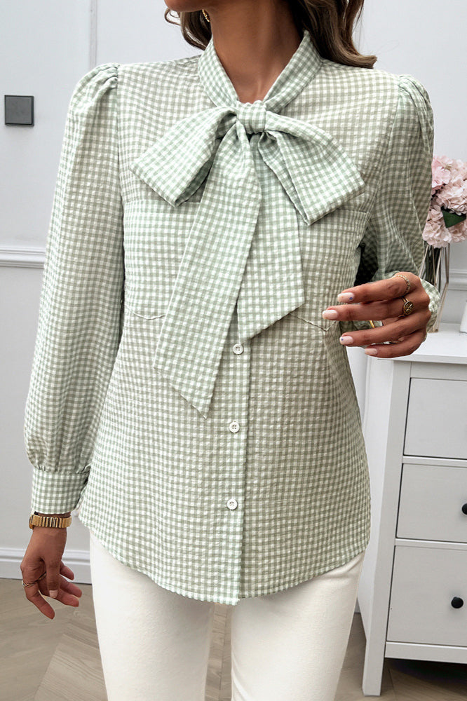 Gingham Blouse met Strikkraag