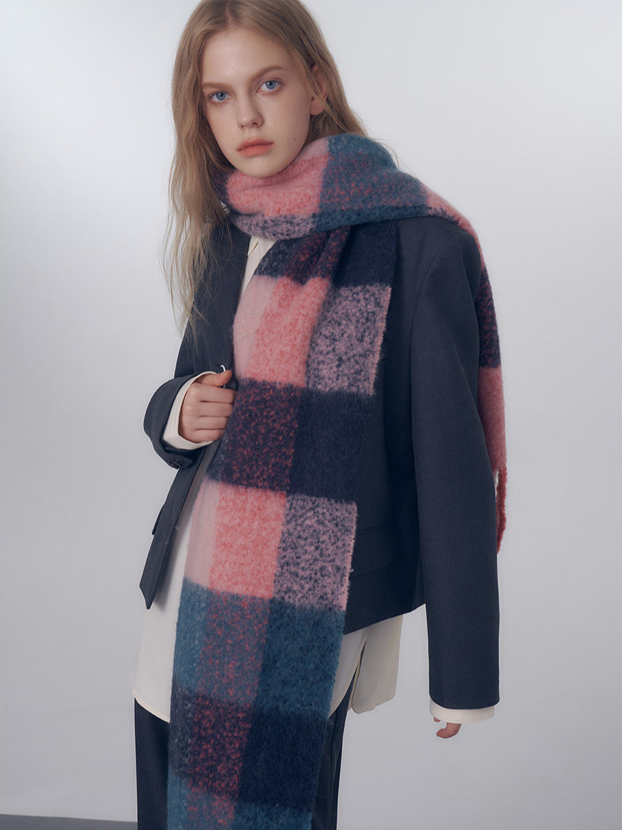 Wool Gradient Plaid Womens Scarf