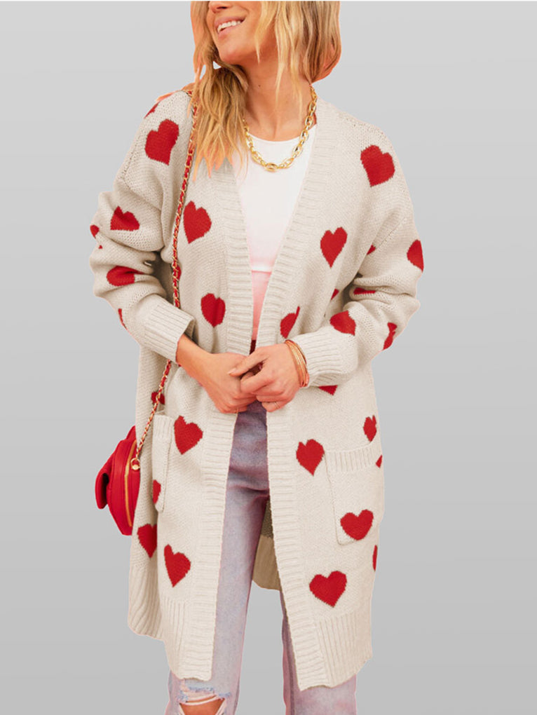 Women's Heart Pattern Long Cardigan