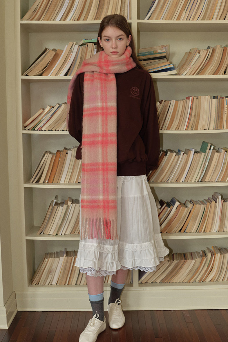 Pink Long Plaid Scarf