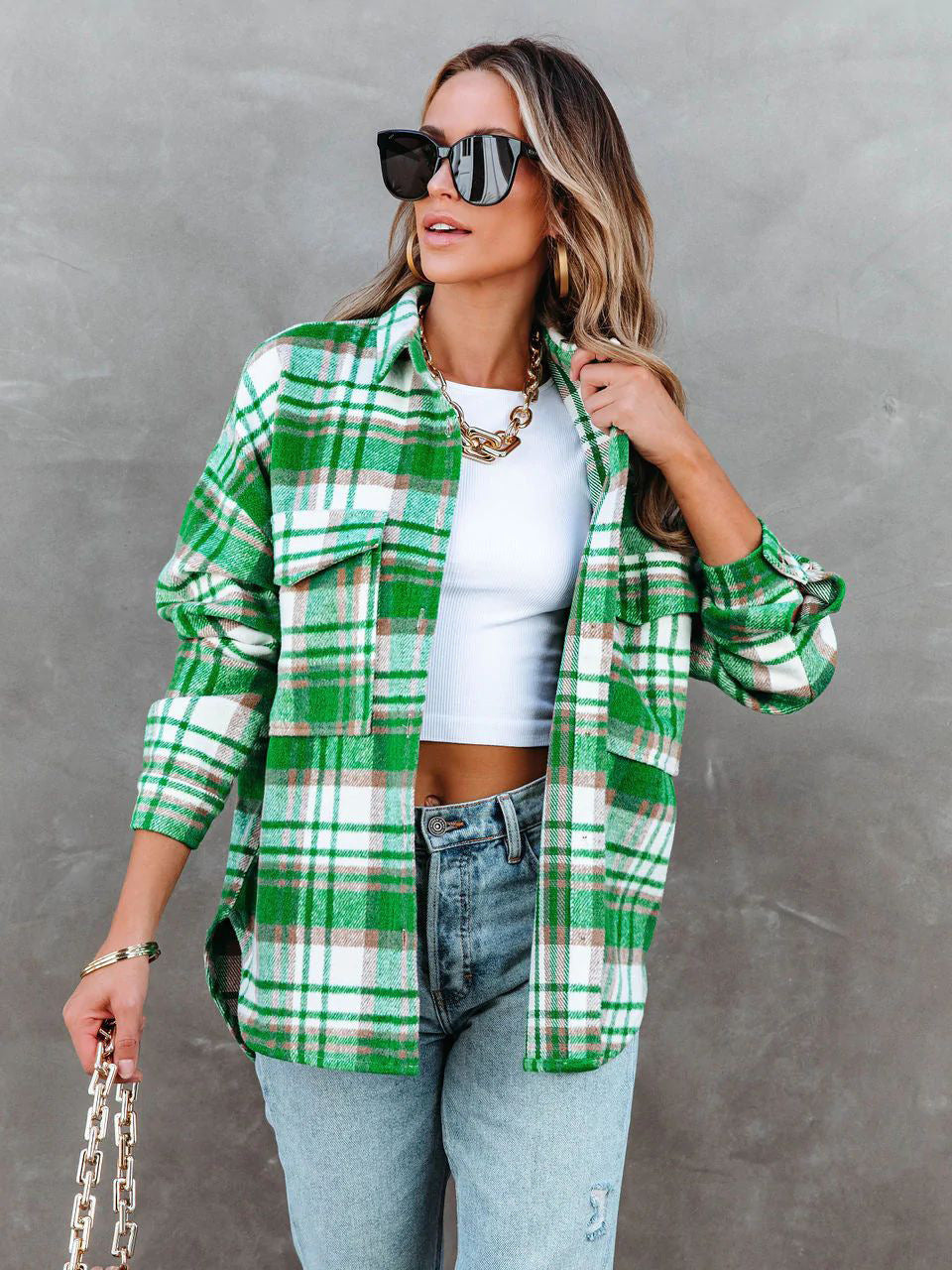 Chic Trendy Groen Geruit Overshirt