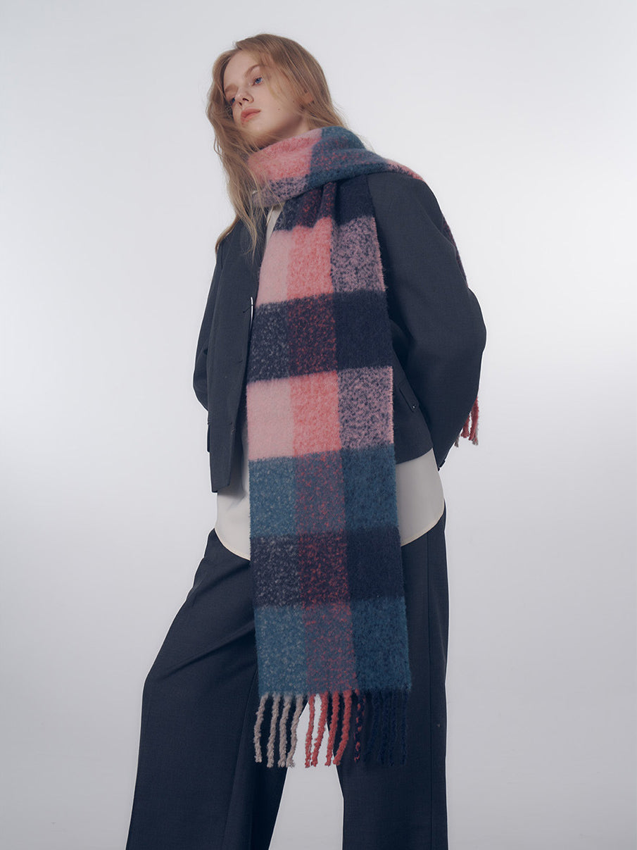 Wool Gradient Plaid Womens Scarf