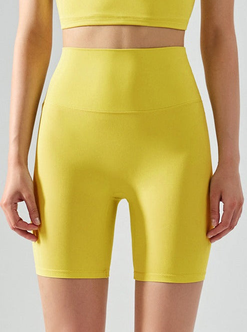 Einfarbige Yoga-Shorts mit hoher Taille, elastisch, nahtlos, Fitness-Shorts 