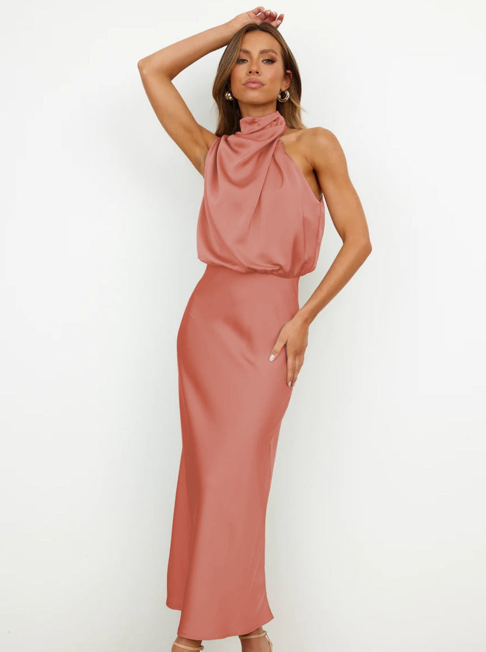 Elegant Halter Neck Satin Dress