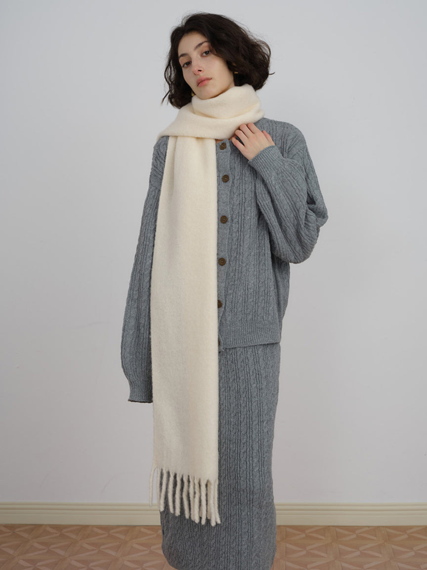 Solid Plain Off White Casual Winter Warm Scarf