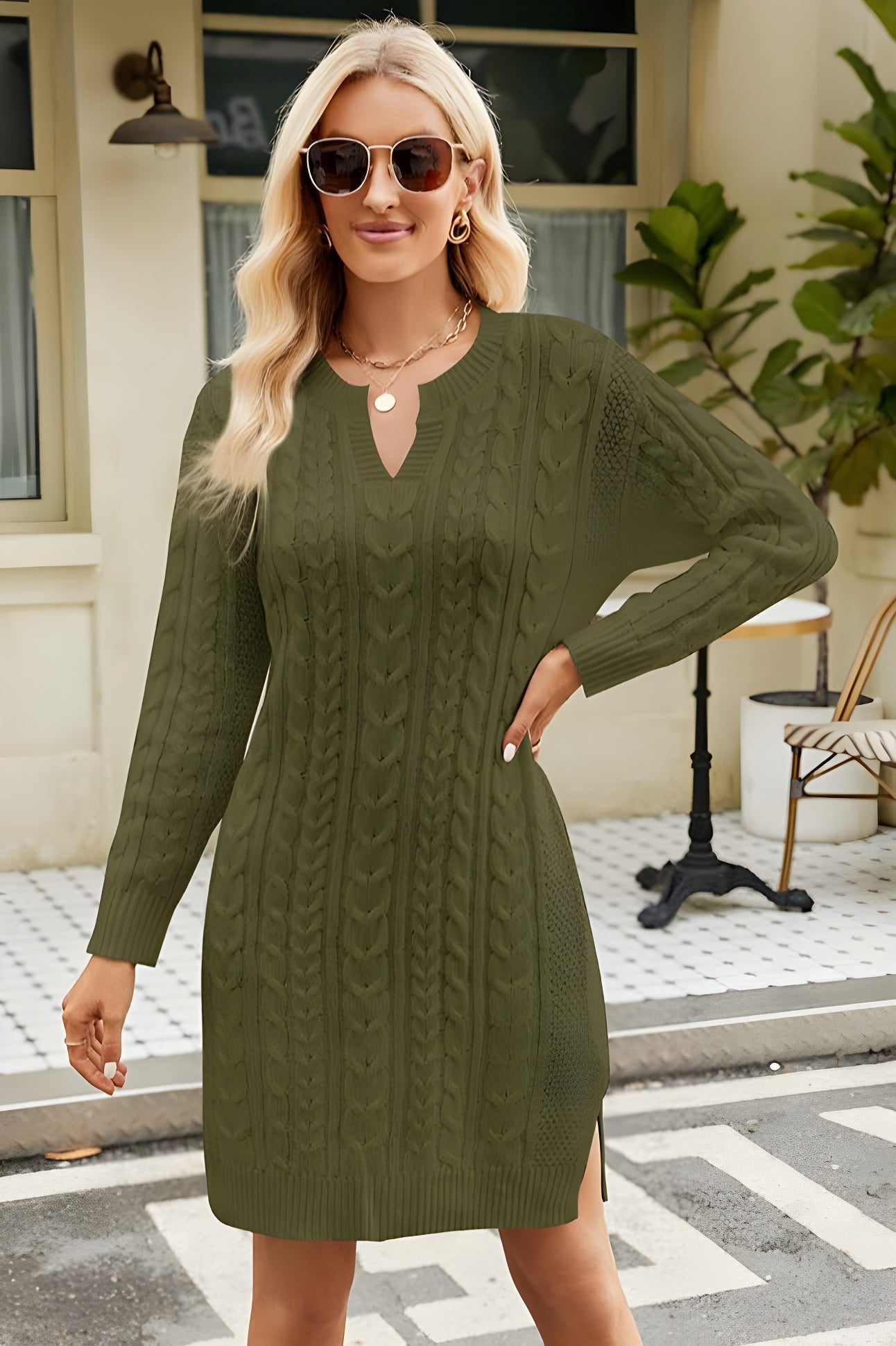 Sexy Loose Thick Knitted Long Sleeve Mini Dress