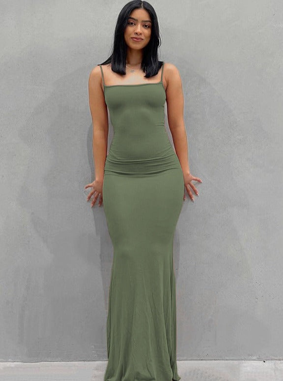 Backless Spaghetti Strap Bodycon Maxi Dress