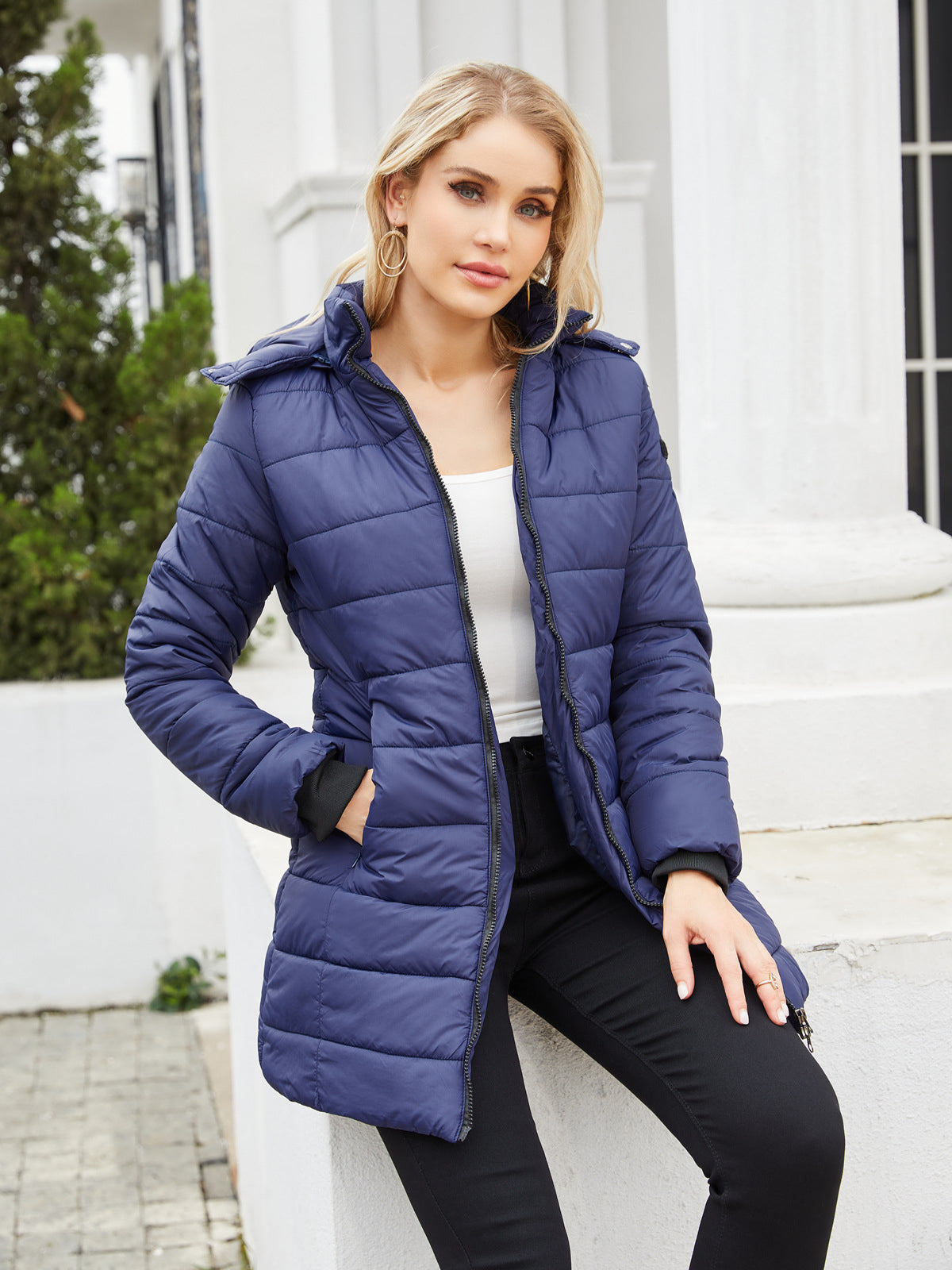 Steppjacke Damen Lang Warm Gefüttert – Leichte Winterjacke Mit Kapuze