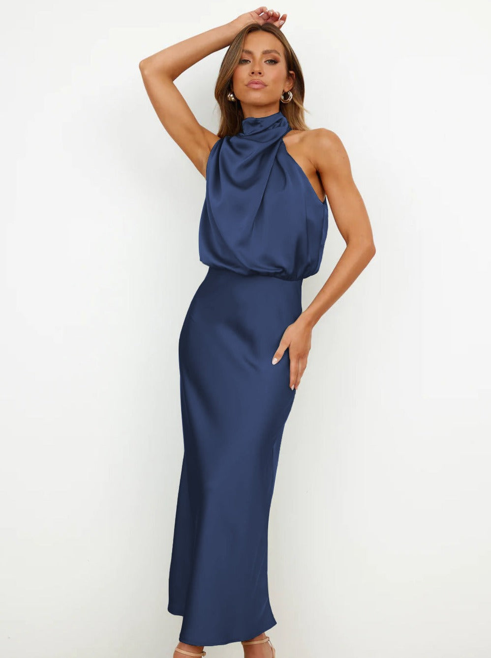 Elegant Halter Neck Satin Dress