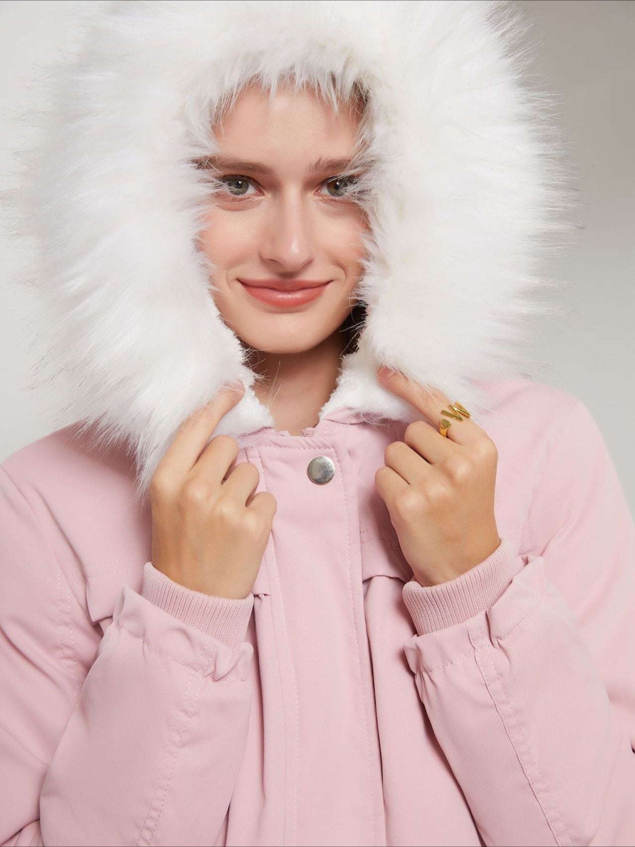 Luxurious White Faux Fur Hooded Jacket