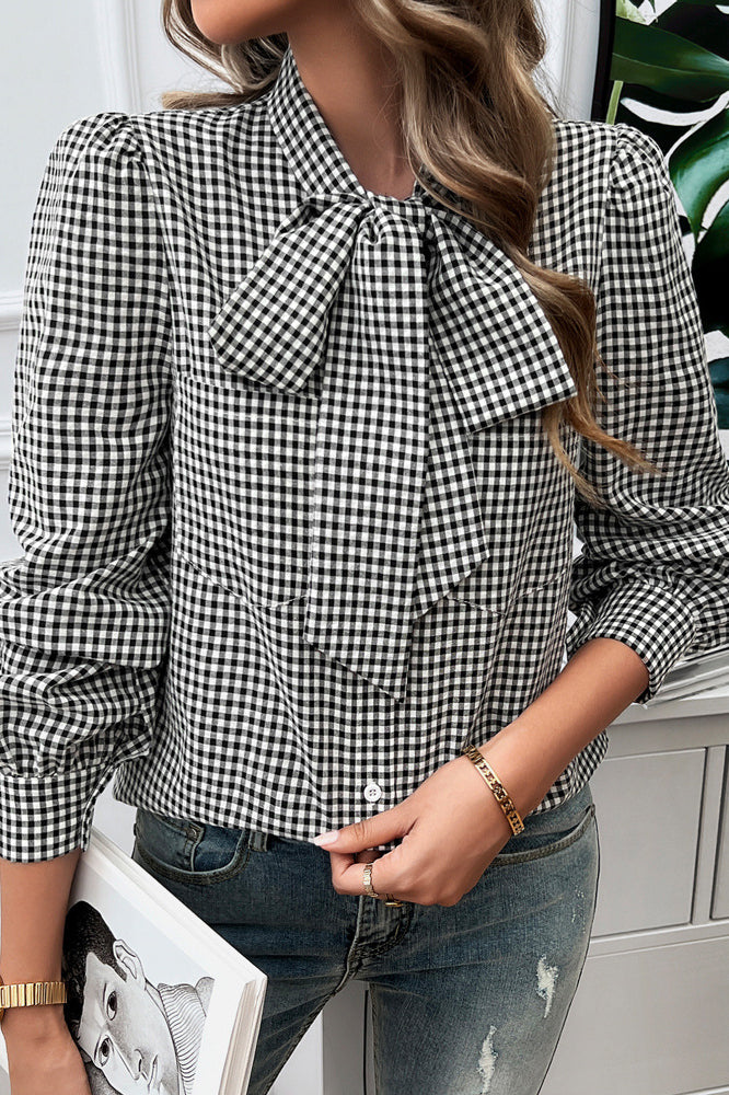 Gingham Blouse met Strikkraag