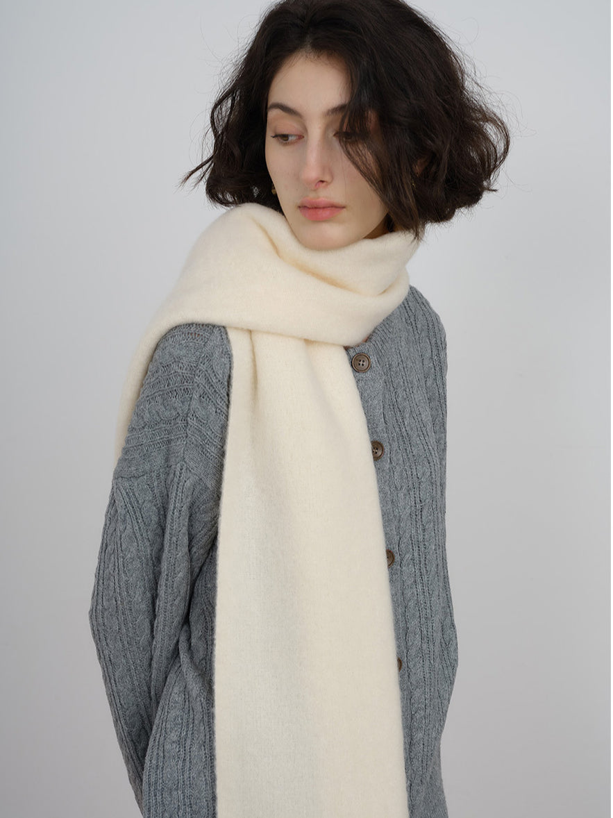 Solid Plain Off White Casual Winter Warm Scarf