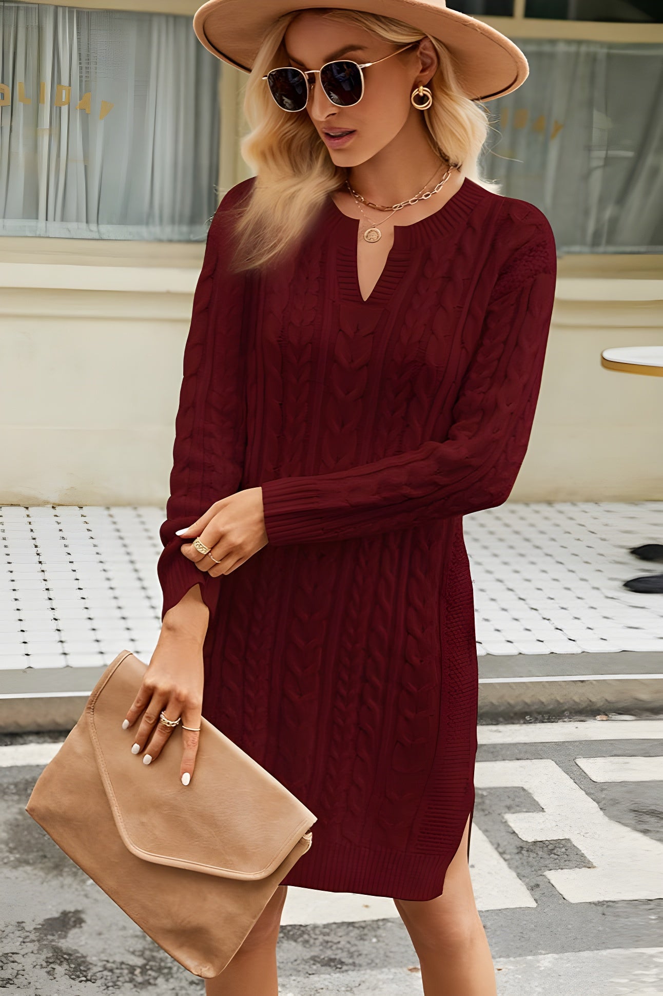 Sexy Loose Thick Knitted Long Sleeve Mini Dress