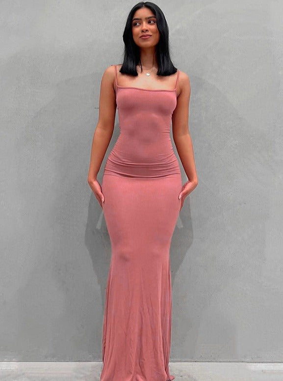 Backless Spaghetti Strap Bodycon Maxi Dress