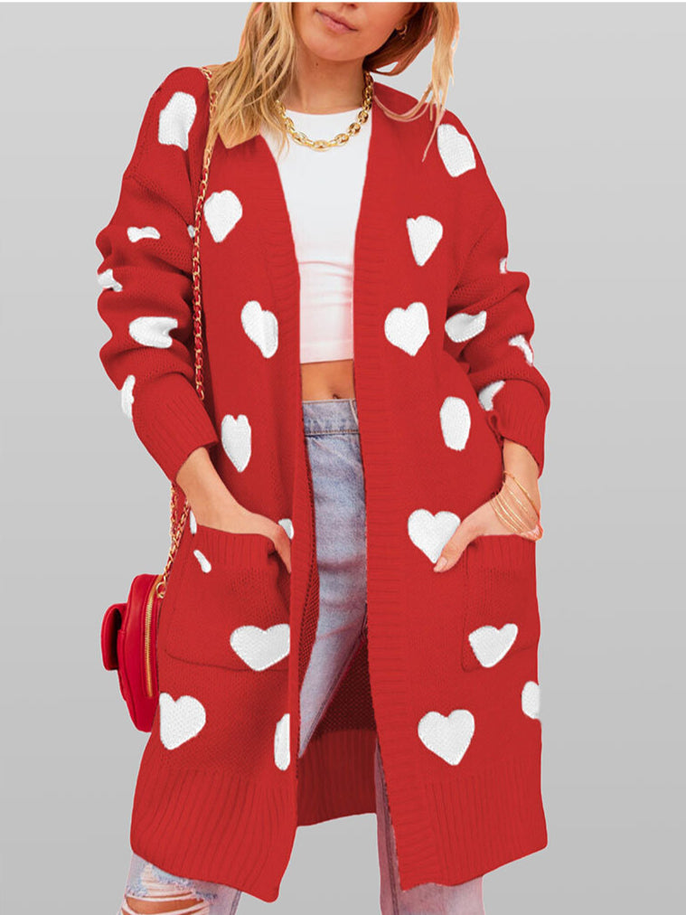 Women's Heart Pattern Long Cardigan