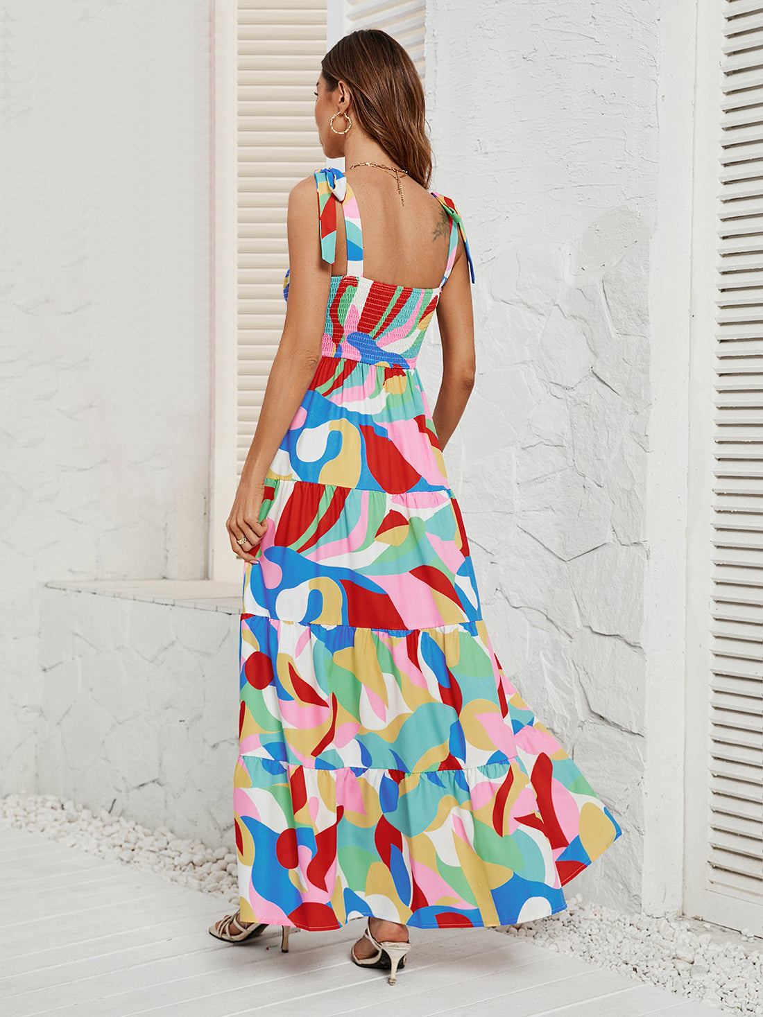 Casual Colorful Ribbon Shoulder Maxi Dress