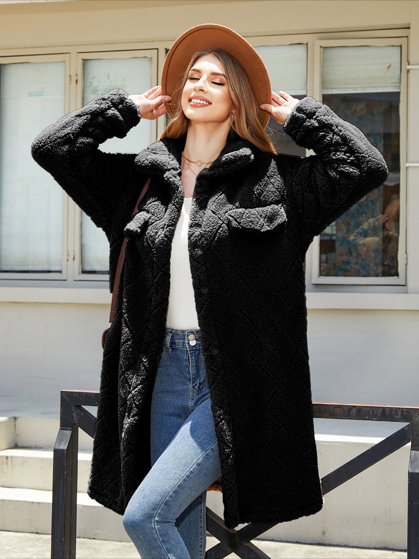 Stylish Streetwear Plush Long Teddy Coat