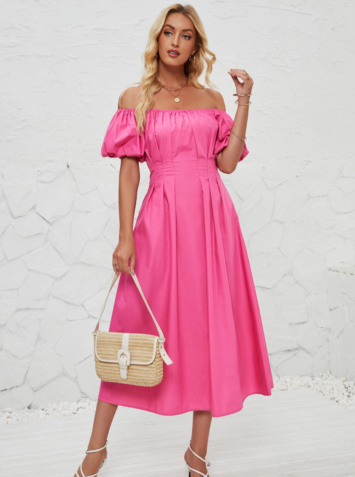 Off Shoulder Bell Sleeved Midi Dress