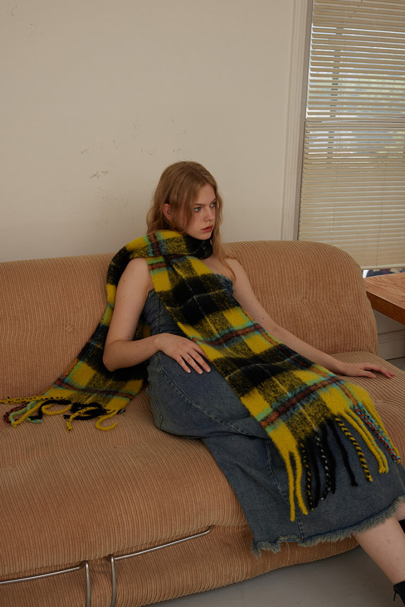 Casual Long Plaid Yellow Scarf