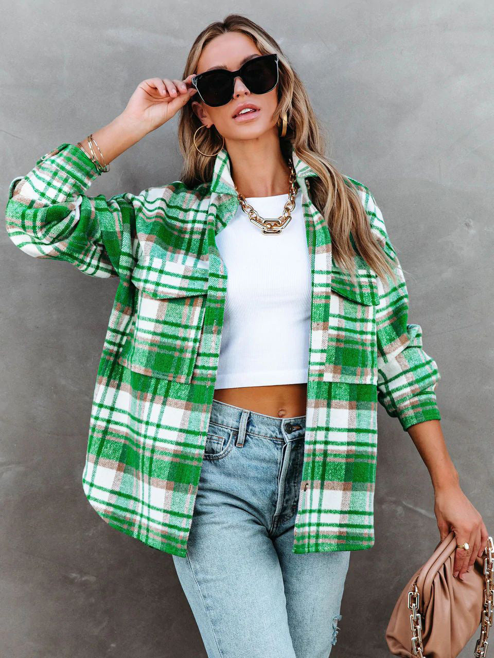 Chic Trendy Groen Geruit Overshirt