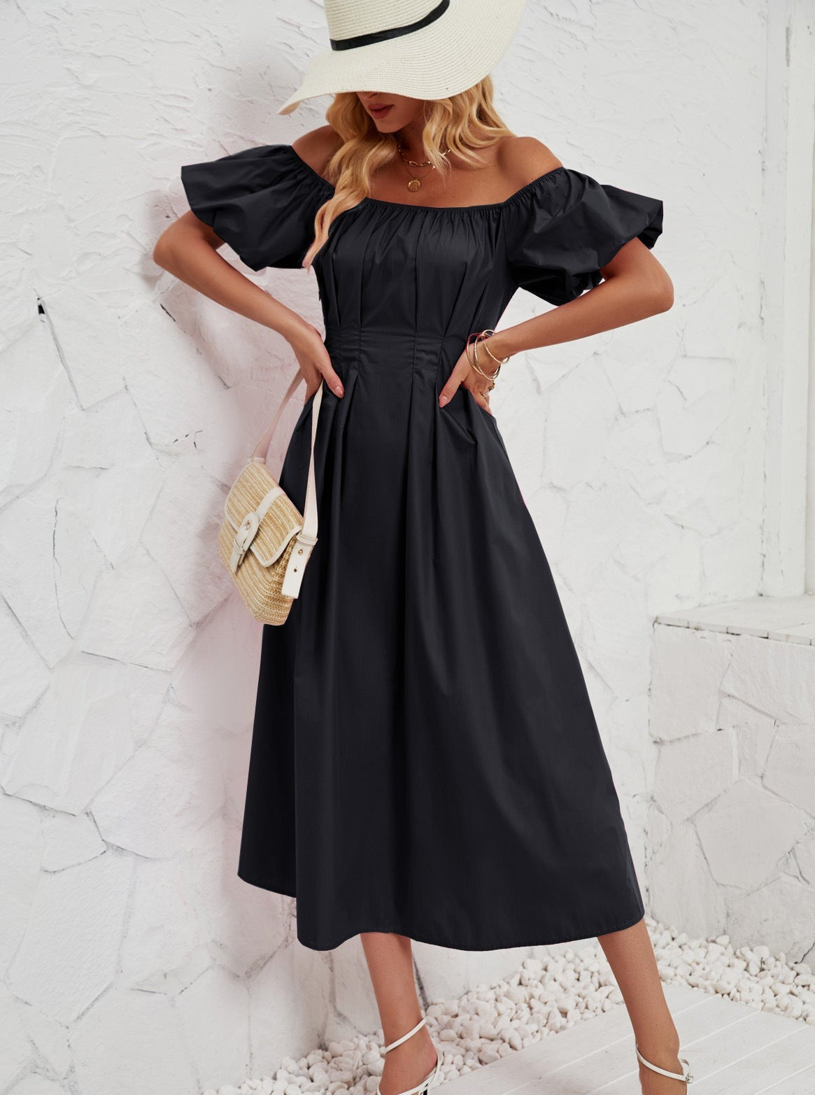 Off Shoulder Bell Sleeved Midi Dress