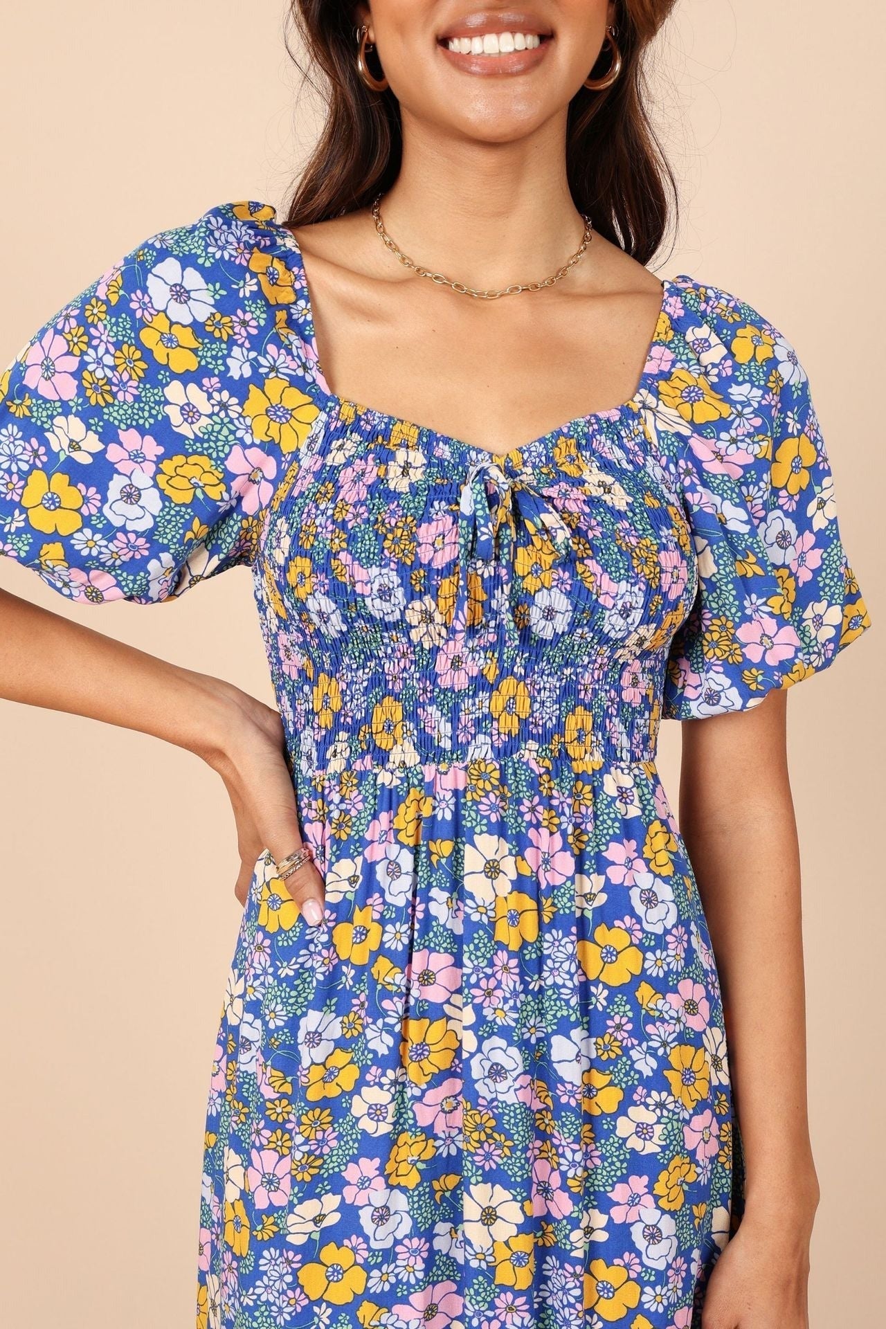 Floral Printed High waist Scoop Neck Sun Dress