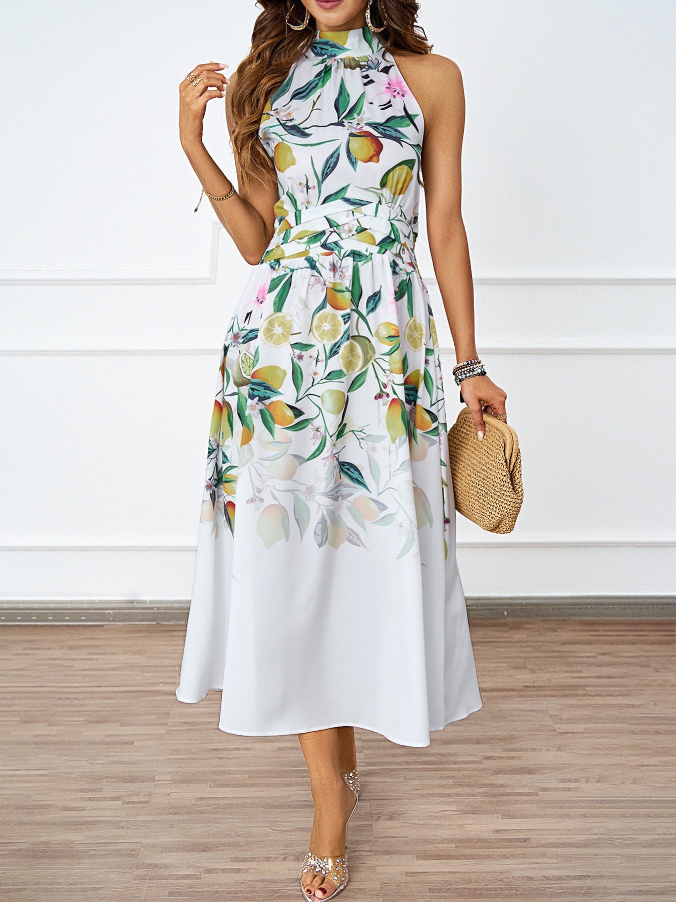 Halter Neck Floral Printed Dress