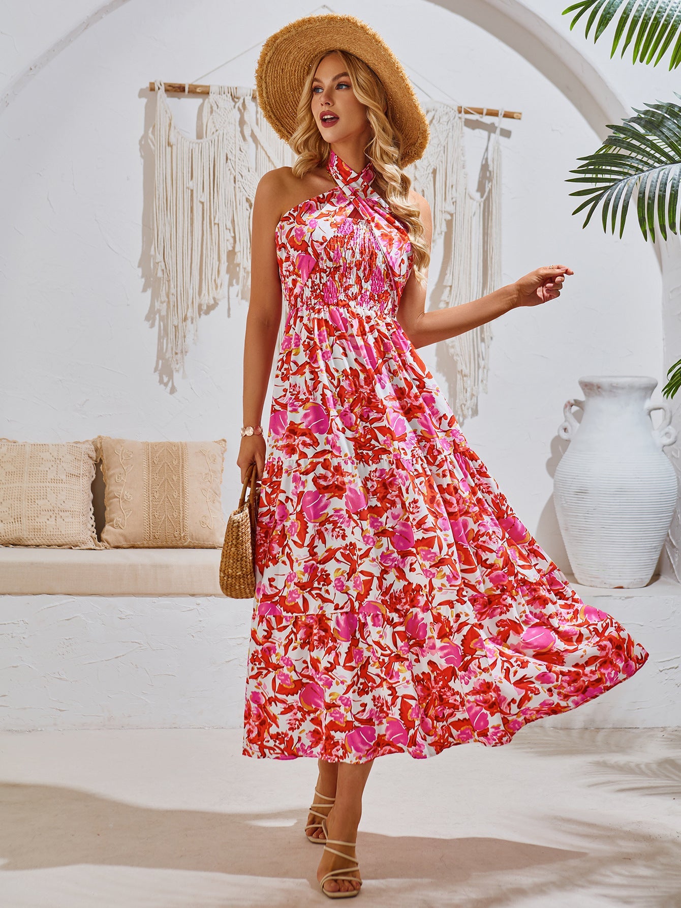 Summer Halter Neck Floral Printed Maxi Dress