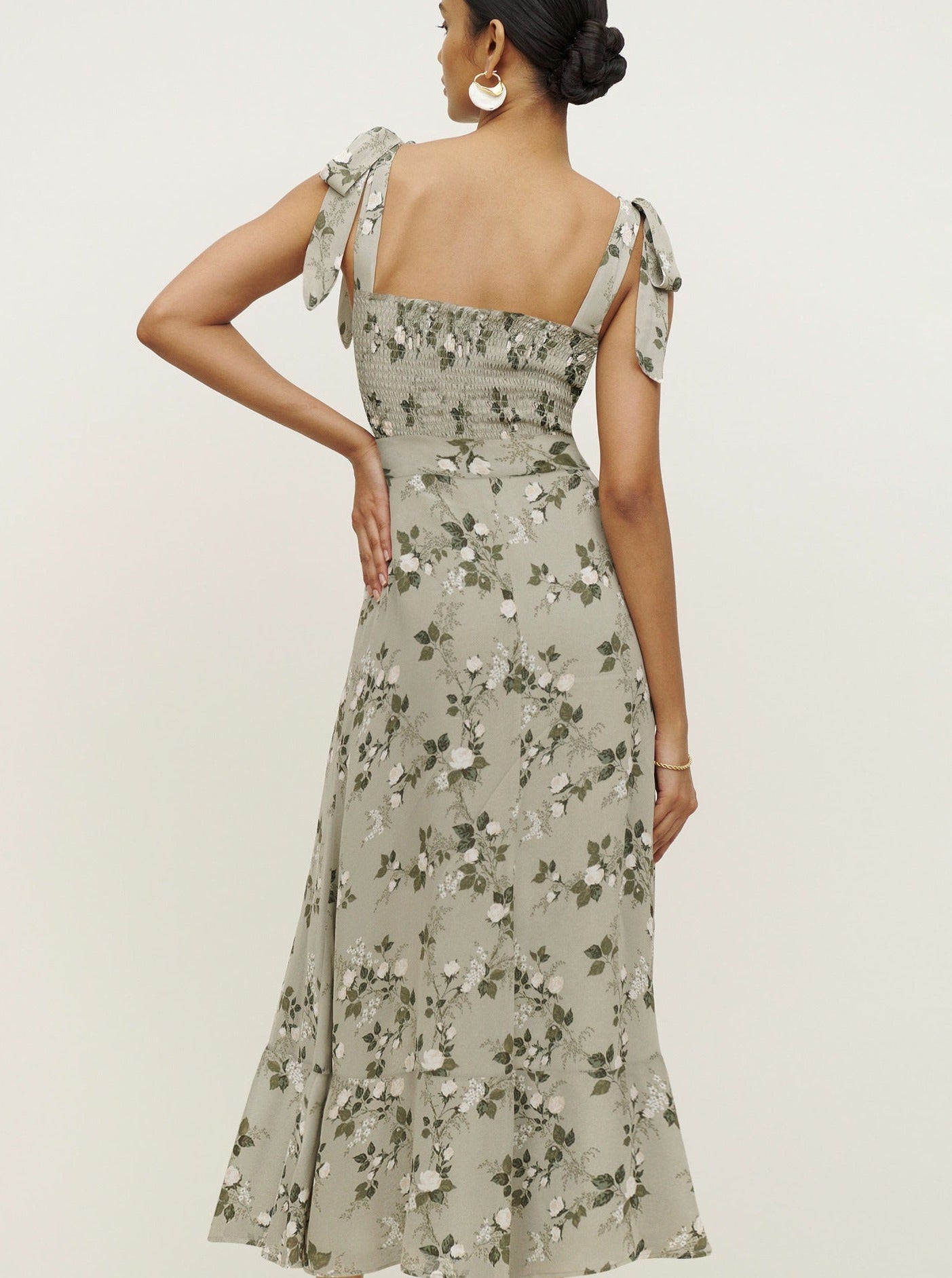 Fashionable Suspender Straps Floral Print Slit Dress