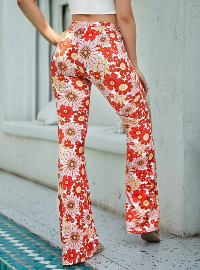 Hot Floral Tight-Fitting Bell Bottom Pants